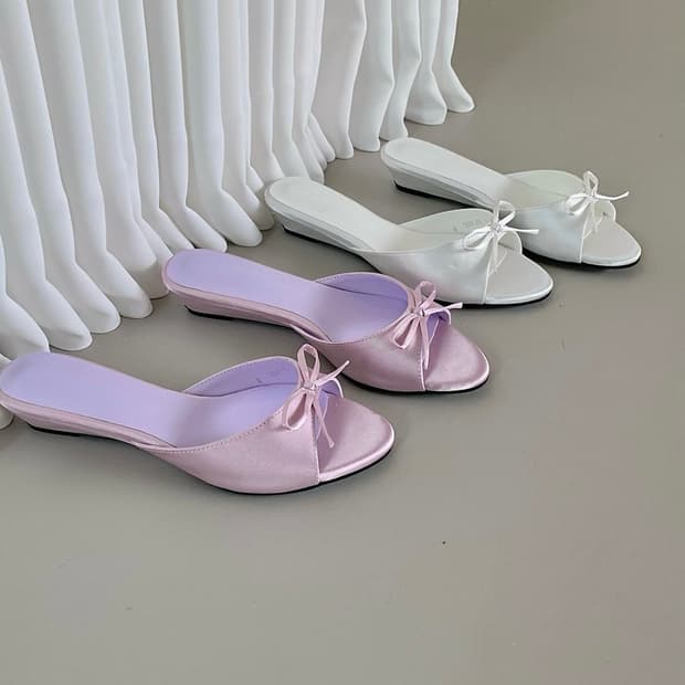 새틴 웨지 리본 뮬 슬리퍼 3cm (4color)