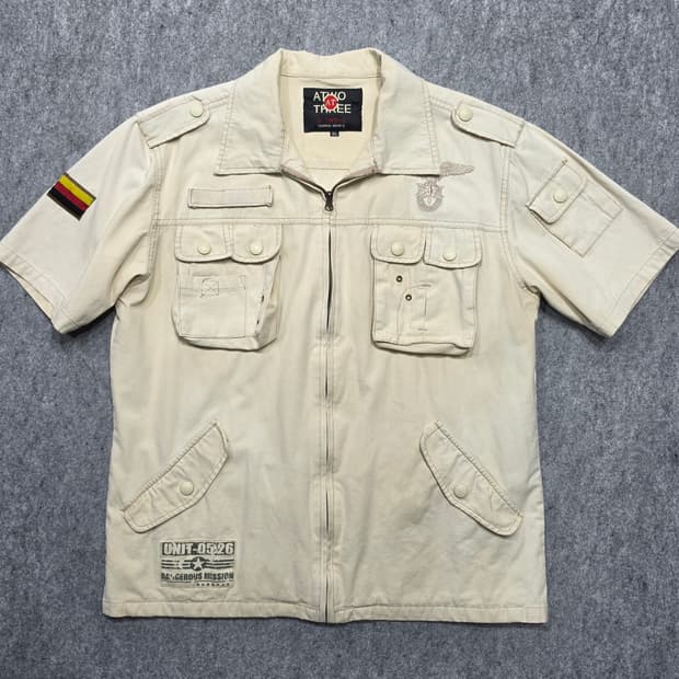 빈티지 멀티포켓 밀리터리 유틸리티 반팔 자켓 집업셔츠 XL