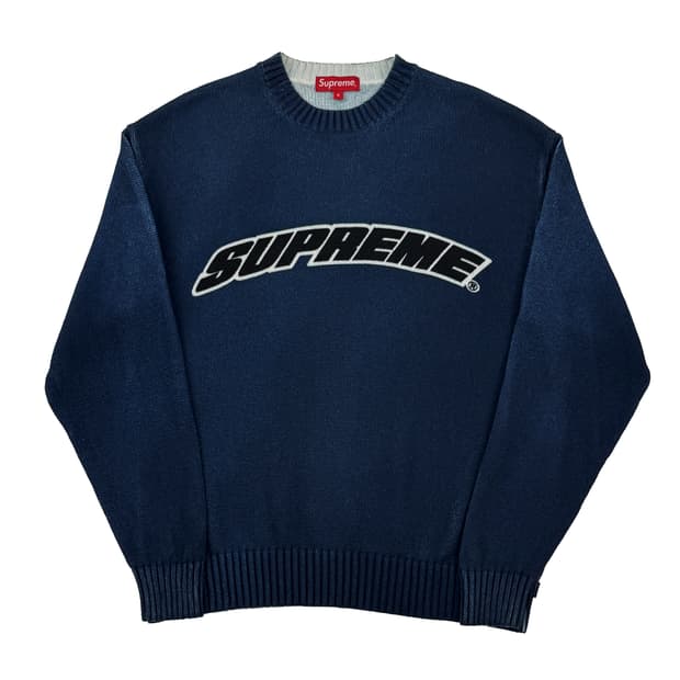 슈프림 프린트 워시드 스웨터 네이비