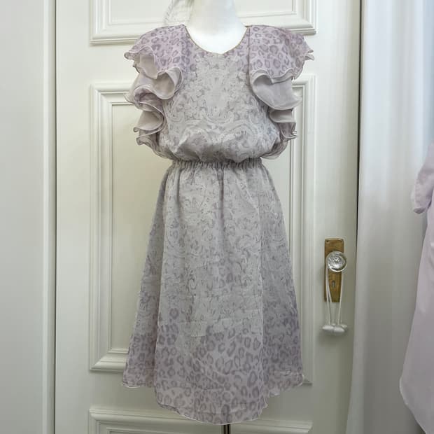 purple gray leopard ruffle sleeve opc
