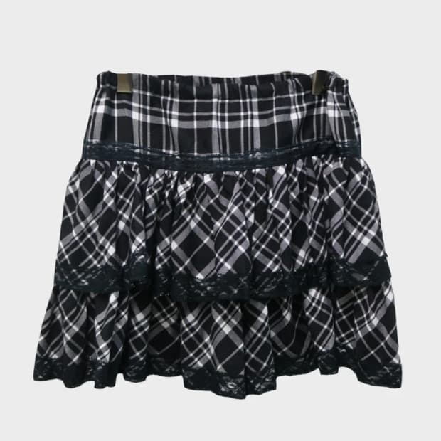 KICK OUT 히메갸루 레이스 체크 캉캉 밴딩스커트 62938