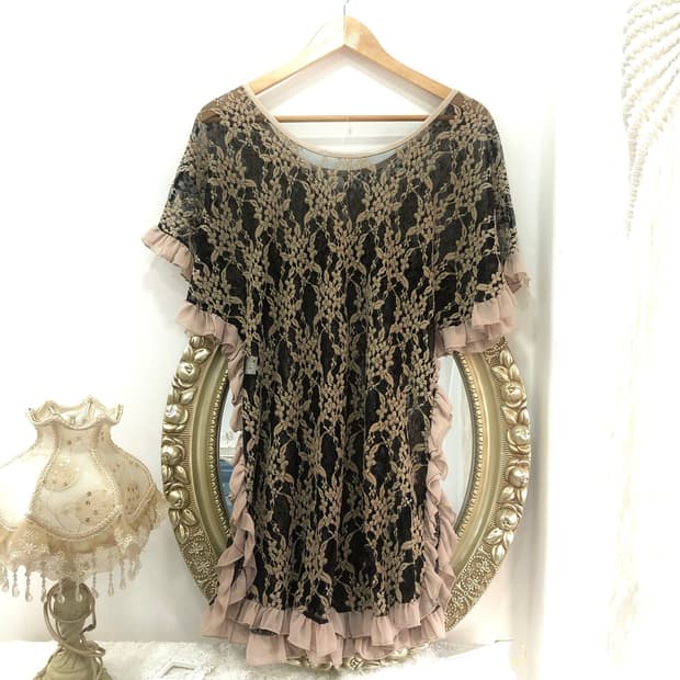 grunge brown lace mesh top