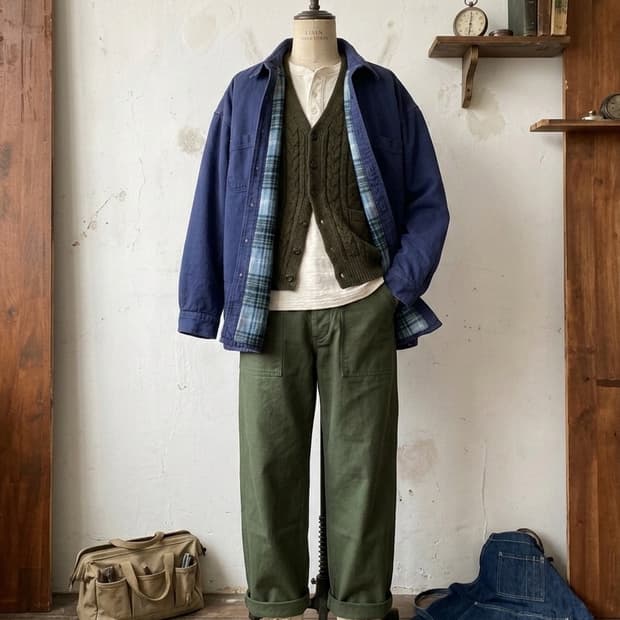  네이비 워크 셔츠 자켓