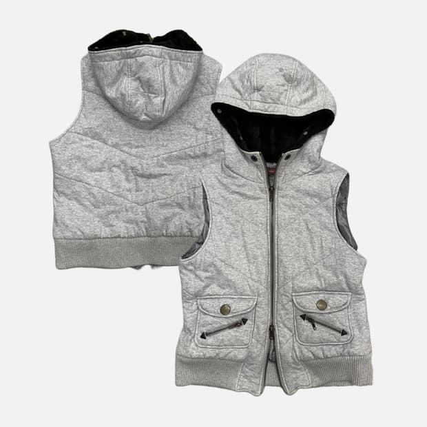 grey hood vest jacket
