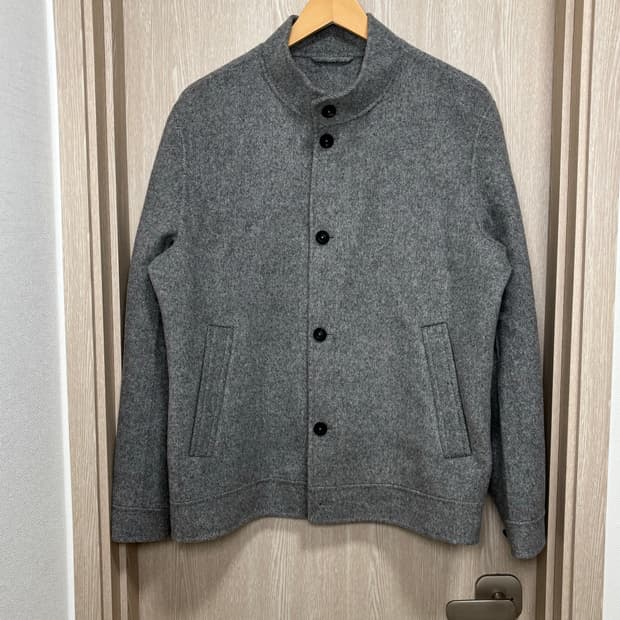 마시모두띠 엑스트라파인 울 풀버튼 하이넥 하프코트L/멜란지그레이