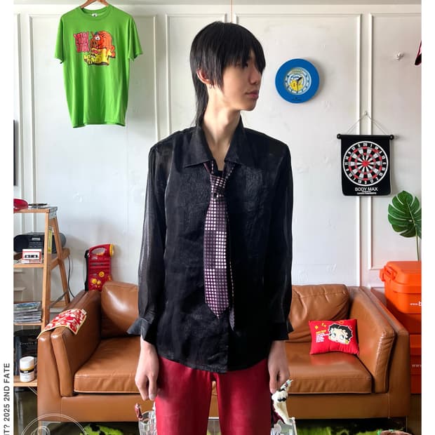 Jpn Vintage Open Collar Black Shirt