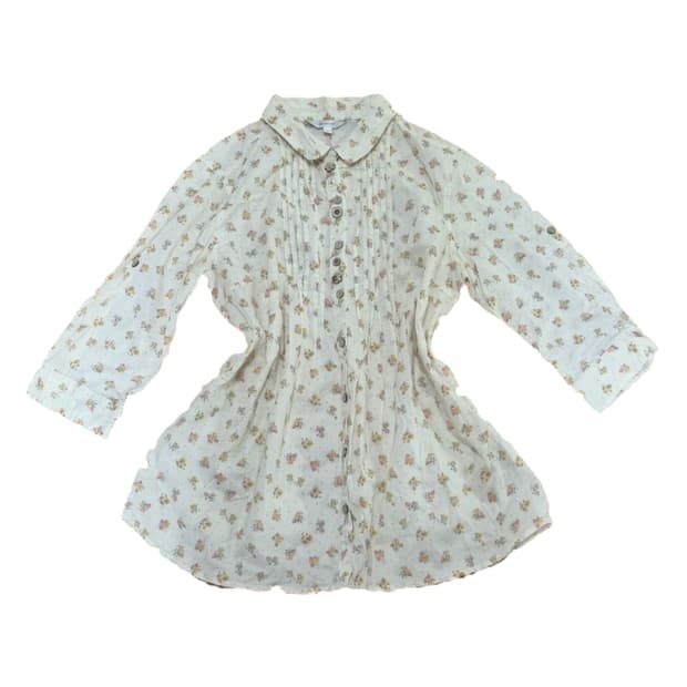 빈티지 잔꽃 플라워 플로럴 도트 핀턱 블라우스 둥근카라 둥카 모리걸하구미