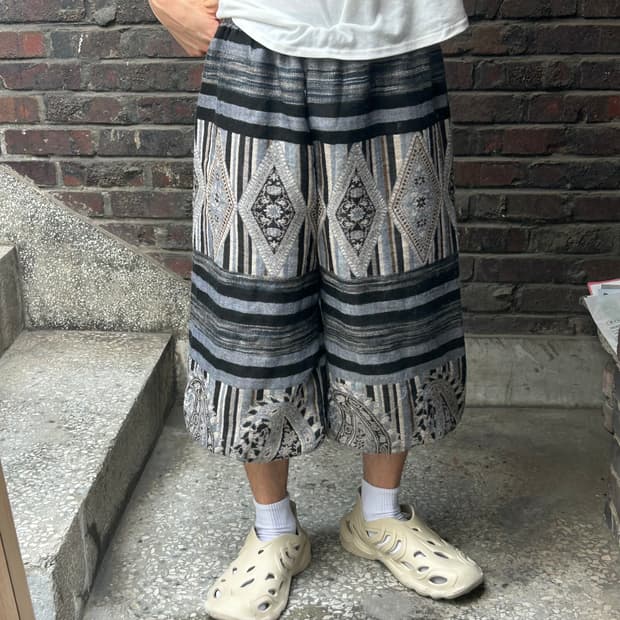 일본빈티지 에스닉 보헤미안 패턴 와이드 반바지