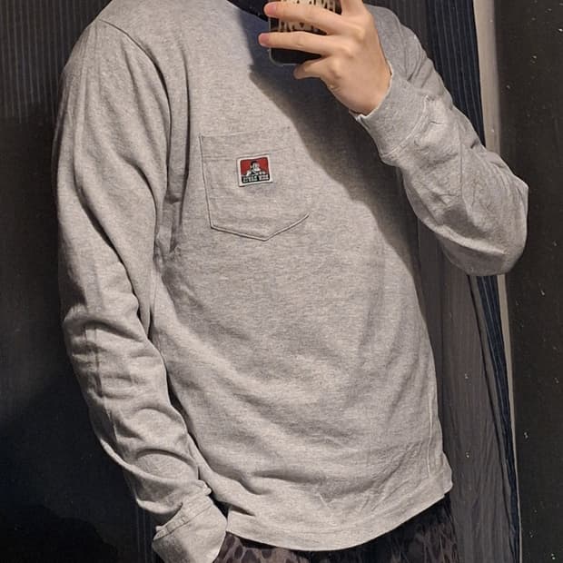 벤데이비스 그레이 체스트포켓 로고패치 코튼 긴팔 티셔츠 롱슬리브 M