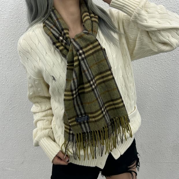 버버리 그린 노바체크 램스울 머플러