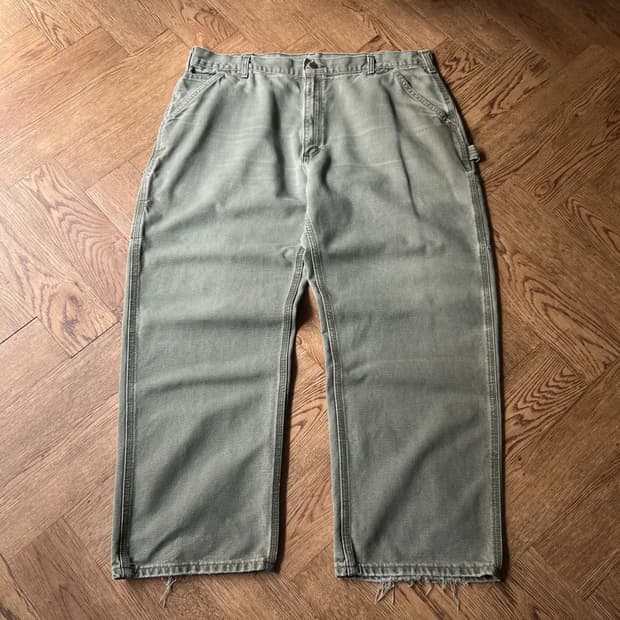 [40]칼하트 USA 빈티지 페이딩 모스그린 싱글니 카펜터 워크 팬츠