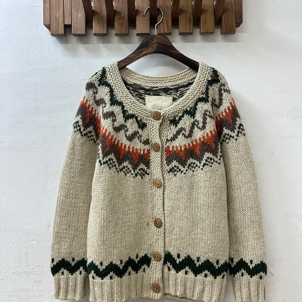 일본빈티지 Pual ce cin 울100% 노르딕 우드 버튼 니트 가디건