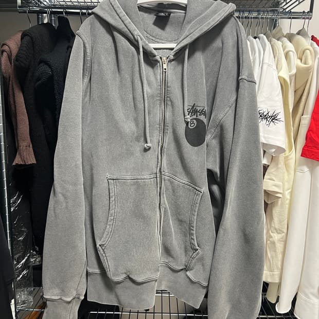 스투시 8볼 피그먼트 다이드 집 후드 블랙 (XL)