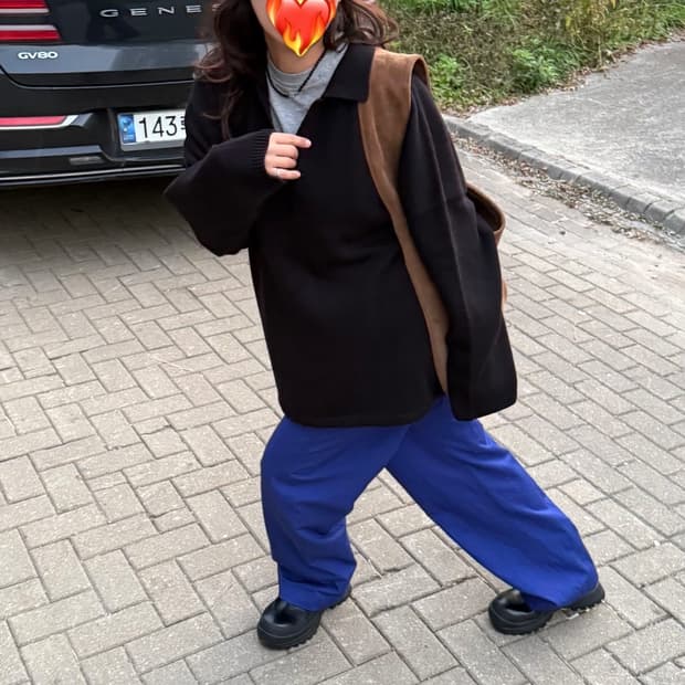 에토스 브이넥 컬러 니트 블랙