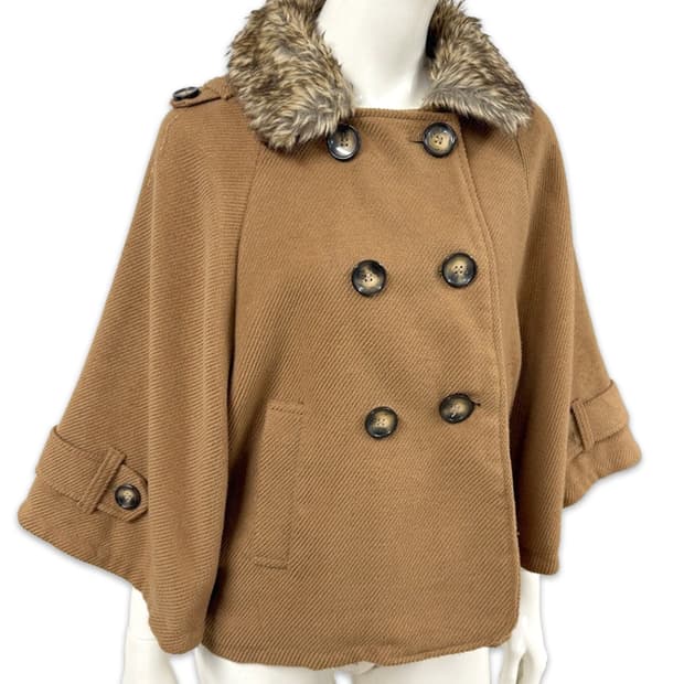 빈티지 olive des olive 라이트 브라운 케이프 퍼 더블 코트