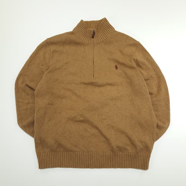 CN838 XL 폴로 랄프로렌 브레드브라운 하프집업 긴팔 니트 스웨터