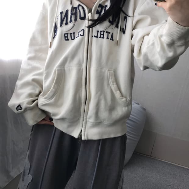 후아유 화이트 오버핏 후드집업