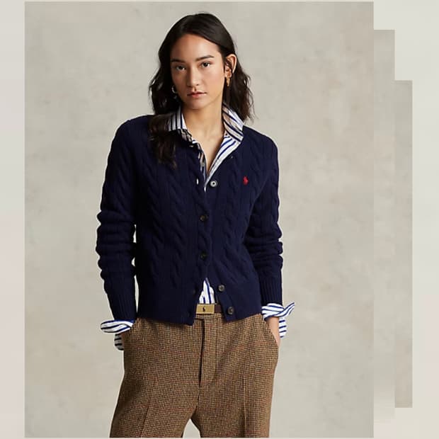 폴로 우먼 울 캐시미어 케이블니트 가디건