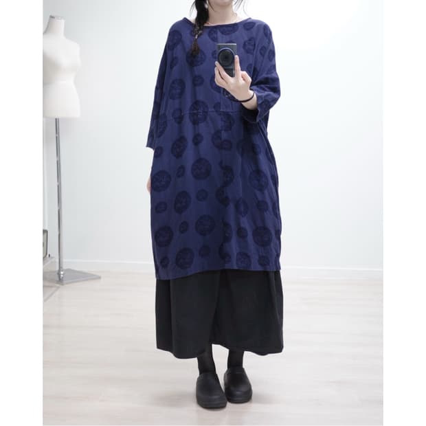 Pastel Leaf Navy dot One-piece