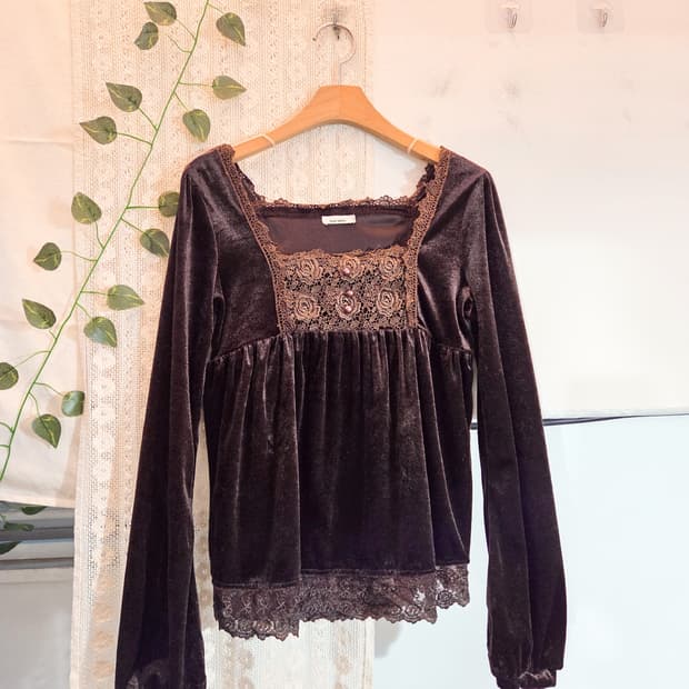 브라운 벨벳 레이스 슬리브