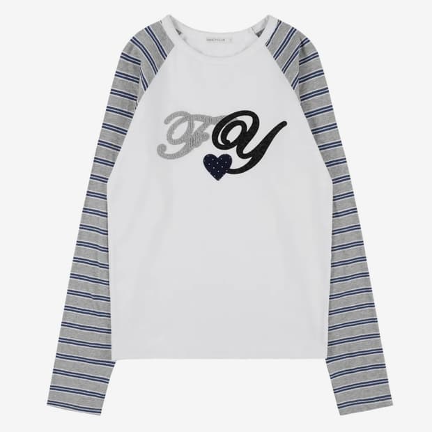 팬시클럽 FY 패치 스트라이프 레글런 티