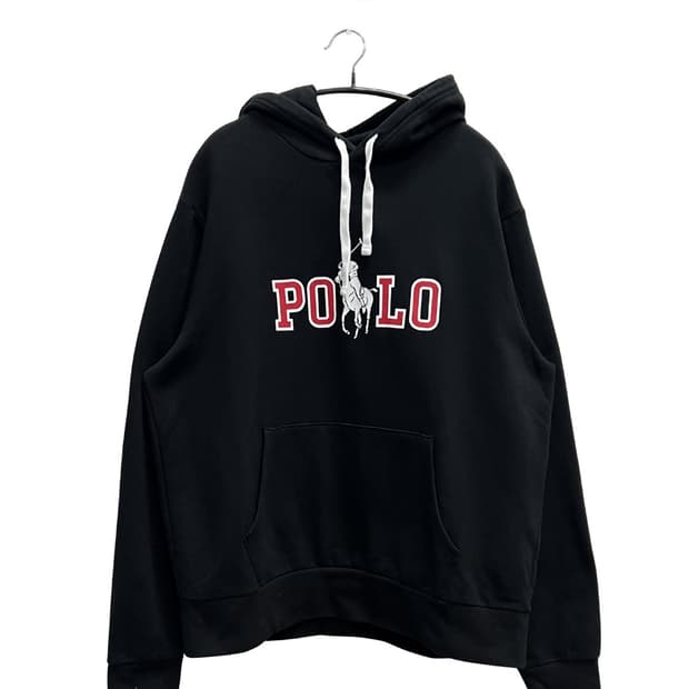 폴로 랄프로렌 로고 프린팅 후드 티 블랙