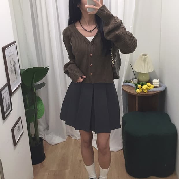 여성 라코스테 V넥 크롭가디건 100