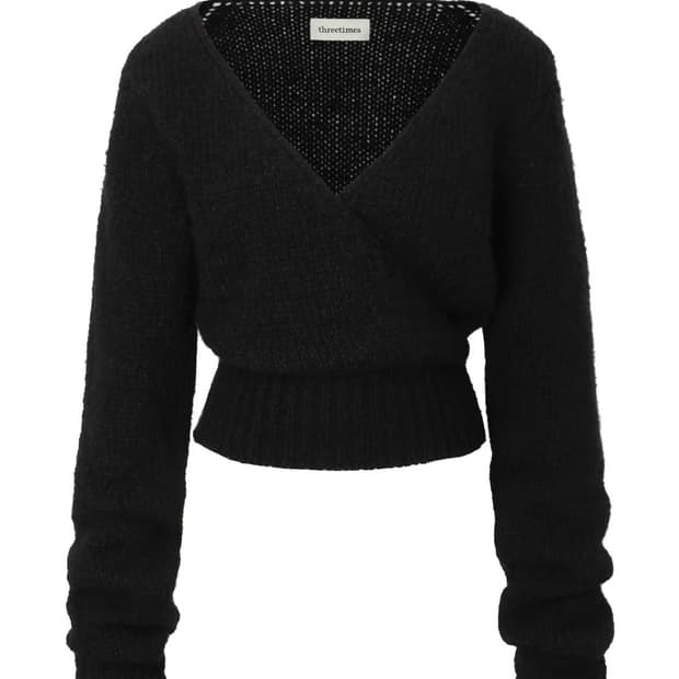 쓰리타임즈 Wrap knit top black