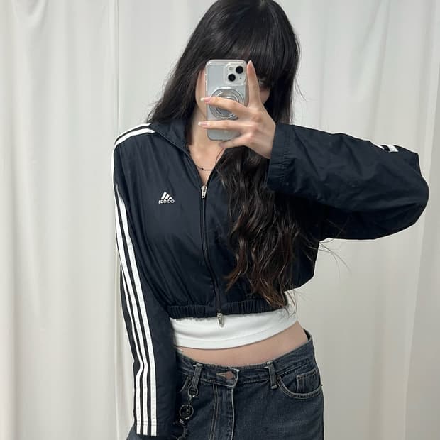 Adidas black cropped custom windbreaker