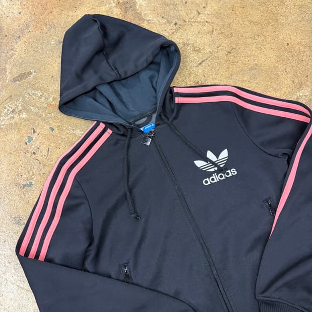 [정품/85] 아디다스 블랙 핑크 삼선 후드집업 져지 b16