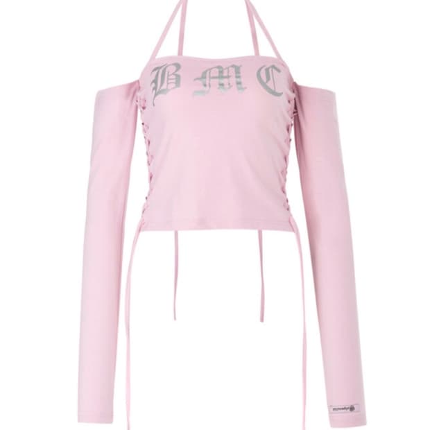 베이비메탈클럽 시부야탑 핑크 오프숄더코르셋셔링크롭슬리브나시워머분홍갸루리사