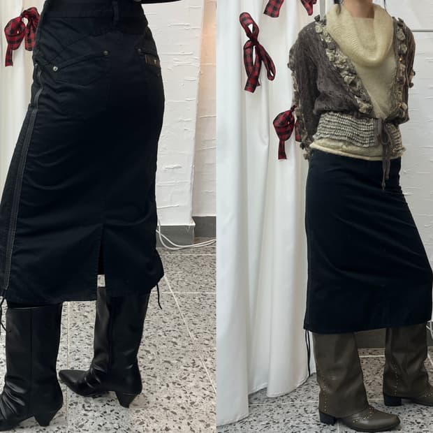 side string shirred midi skirt