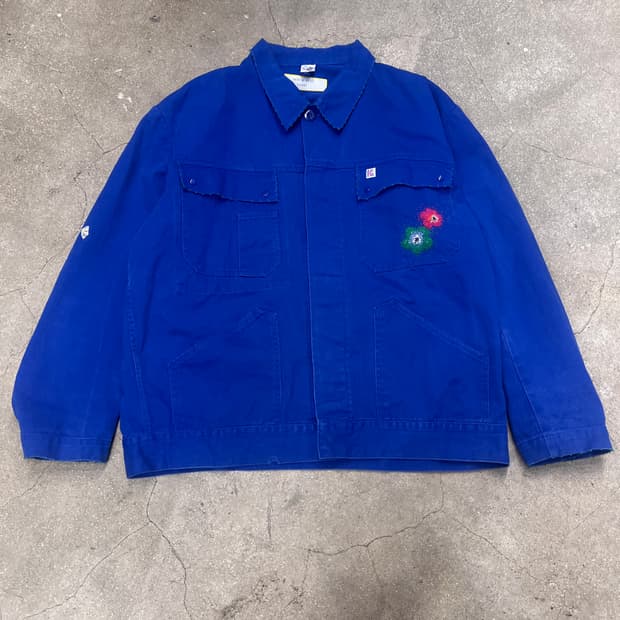 빈티지 프렌치 블루 워크자켓 핸드메이드 자수