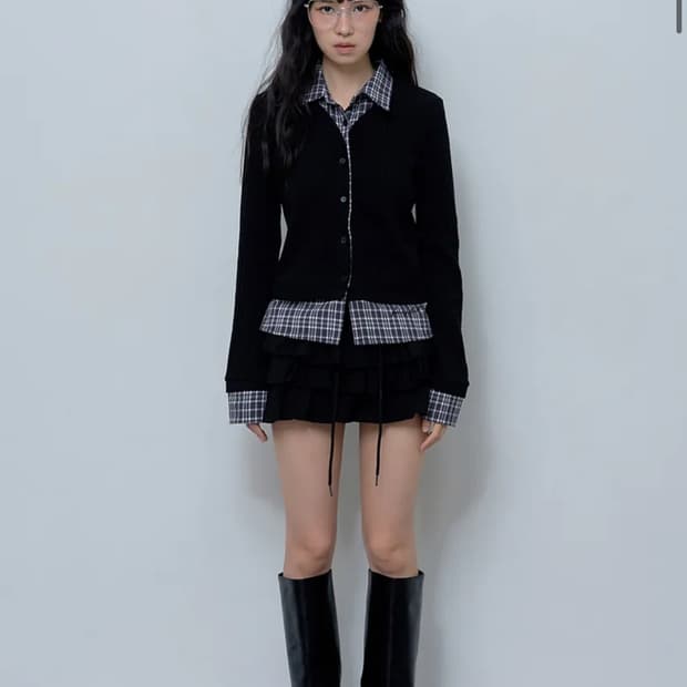 팬시클럽 체크 셔츠 레이어드 가디런