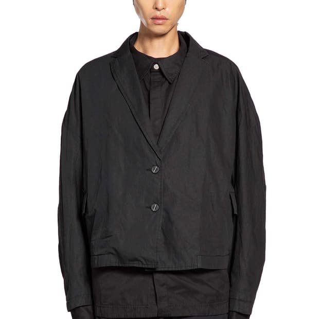 Thom krom 메탈 코팅 크롭 블레이져 자켓