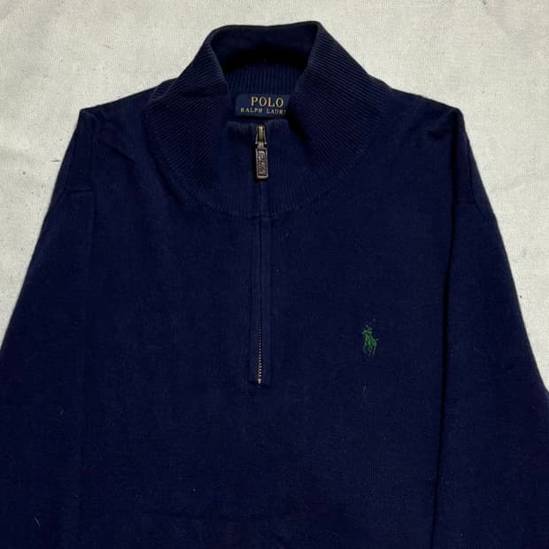 M 폴로랄프로렌 그린 포니 네이비 울 반집업 니트