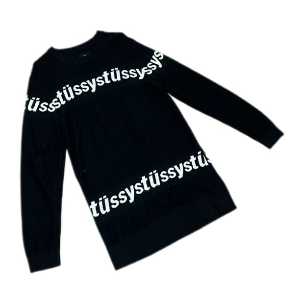 스투시 블랙 레터링 롱 니트