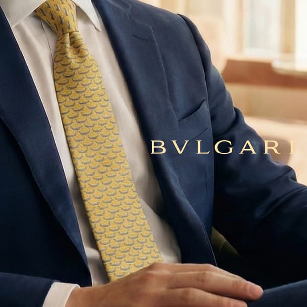 불가리 실크 옐로우 세븐폴드 패턴 넥타이 8.9cm A+등급 K1770
