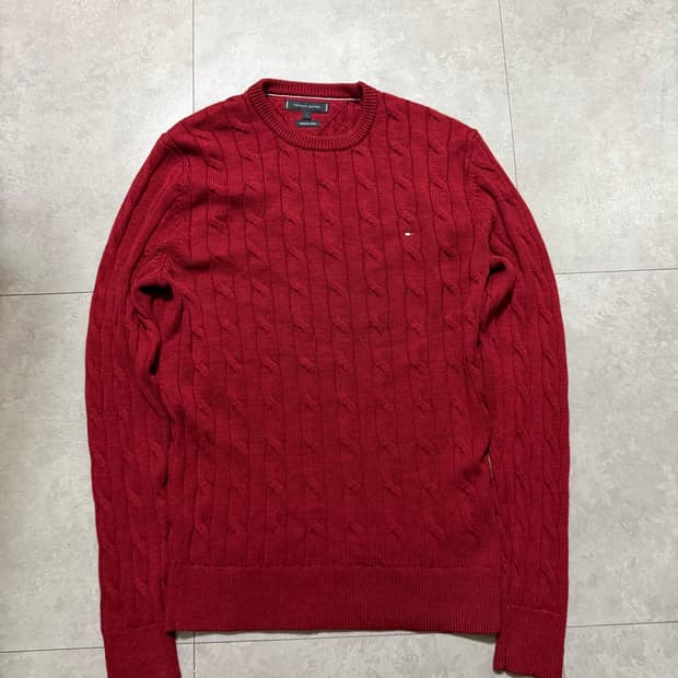 타미힐피거 버건디 프리미엄 울 케이블 니트 100size  