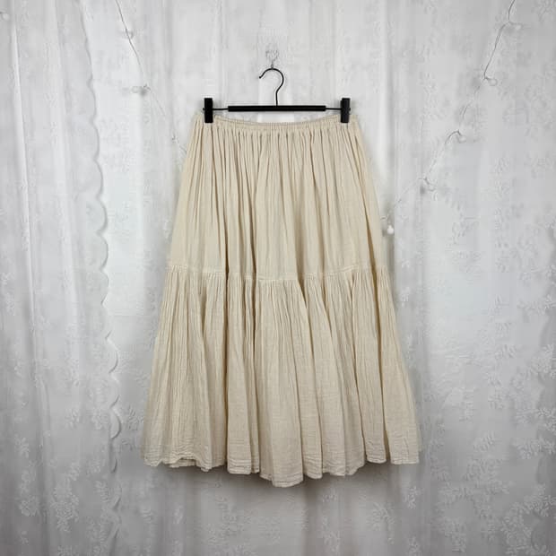 Cream Cotton Tiered Midi Skirt