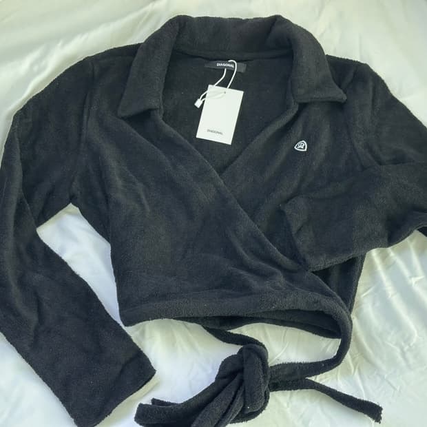 다이애그널 테리 랩 가디건 블랙