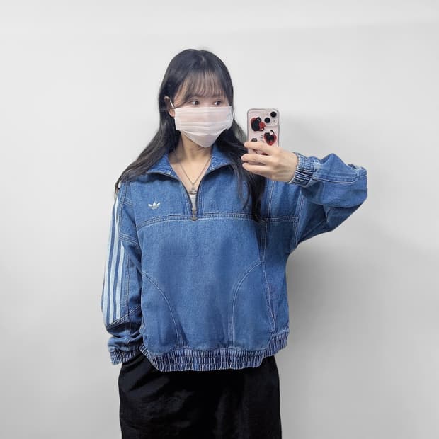 아디다스 데님 트랙탑 크롭 아노락