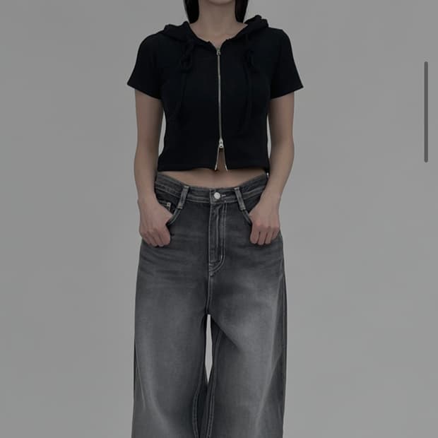 블랙 반팔 후드집업 투웨이