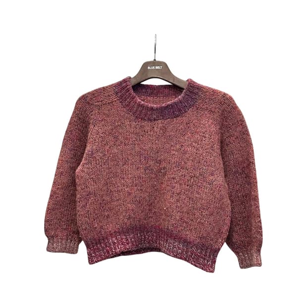 JPN VINTAGE 보카시 크롭 니트 라운드넥 7부 디테일 핑크