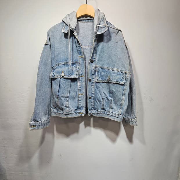 단추 탈부착 후드 청자켓