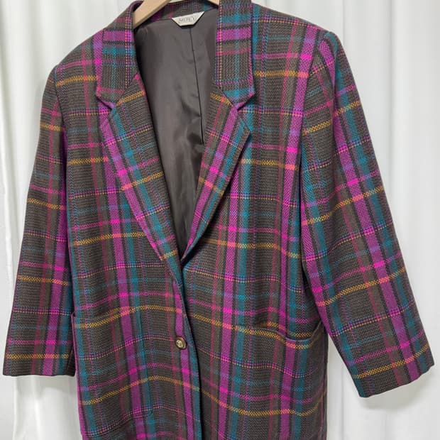 일본 빈티지 체크 블레이저 자켓