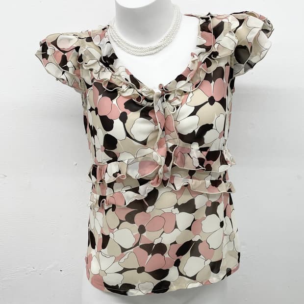 플로럴 시어 프릴 블라우스