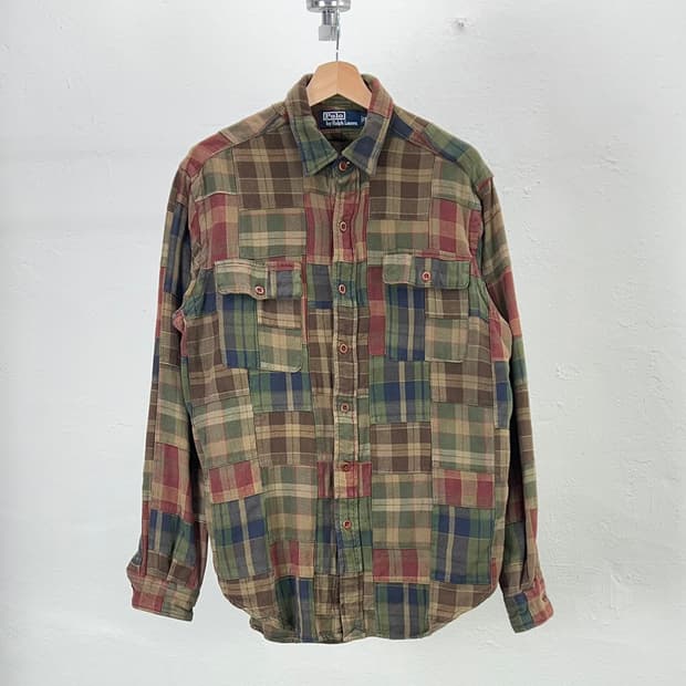 90s 폴로 랄프로렌 클래식 마드라스 패치워크 코튼 셔츠