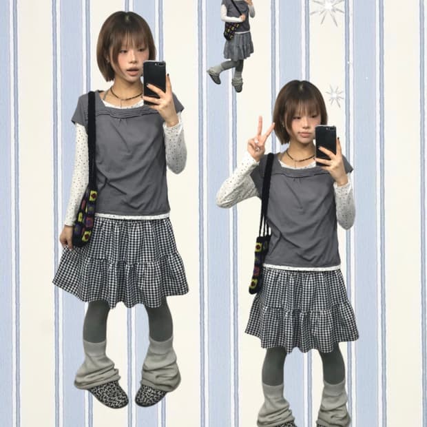 𖤐깅엄 데일리 코디 Set 𖤐