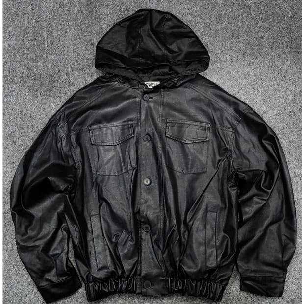 로웰 빈티지 비건 레더 오버핏 후드자켓 F